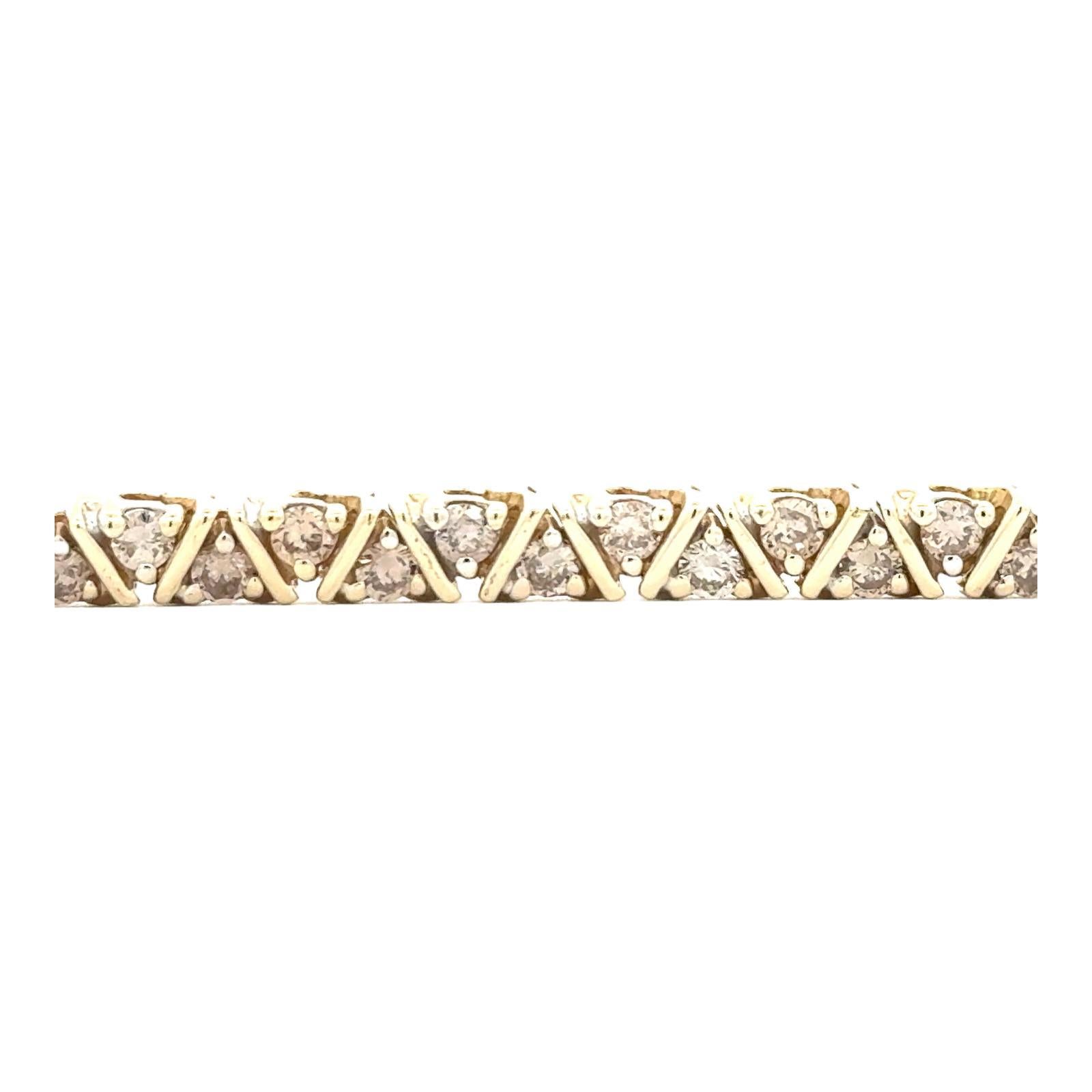 4,50 CTW Runder Brillant Diamant 14 Karat Gelbgold Estate Tennisarmband im Zustand „Hervorragend“ im Angebot in Boca Raton, FL