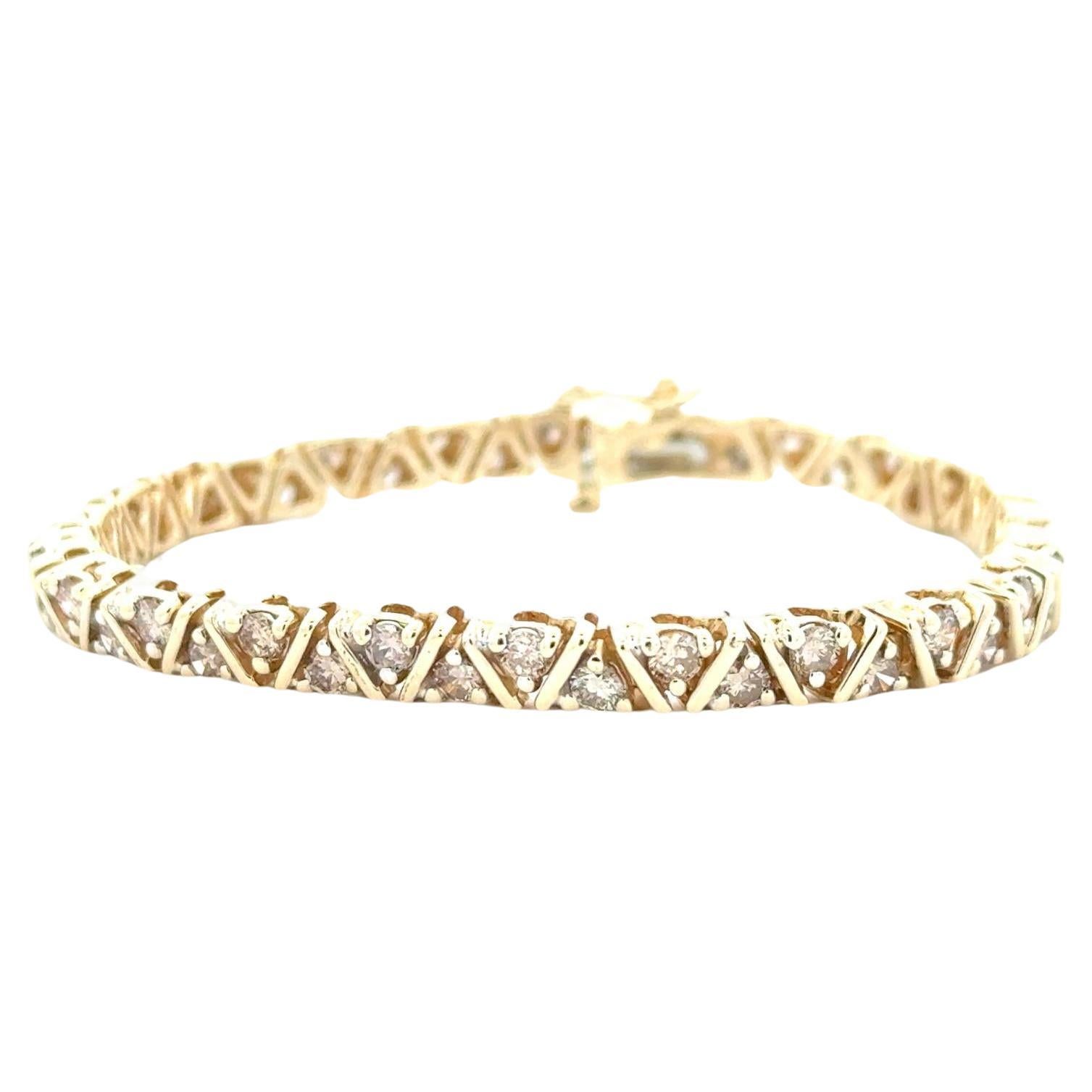 4.50 CTW Round Brilliant Diamond 14 Karat Yellow Gold Estate Tennis Bracelet For Sale