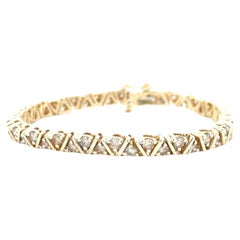 Bracelet tennis de succession en or jaune 14 carats avec diamants brillants ronds de 4,50 carats