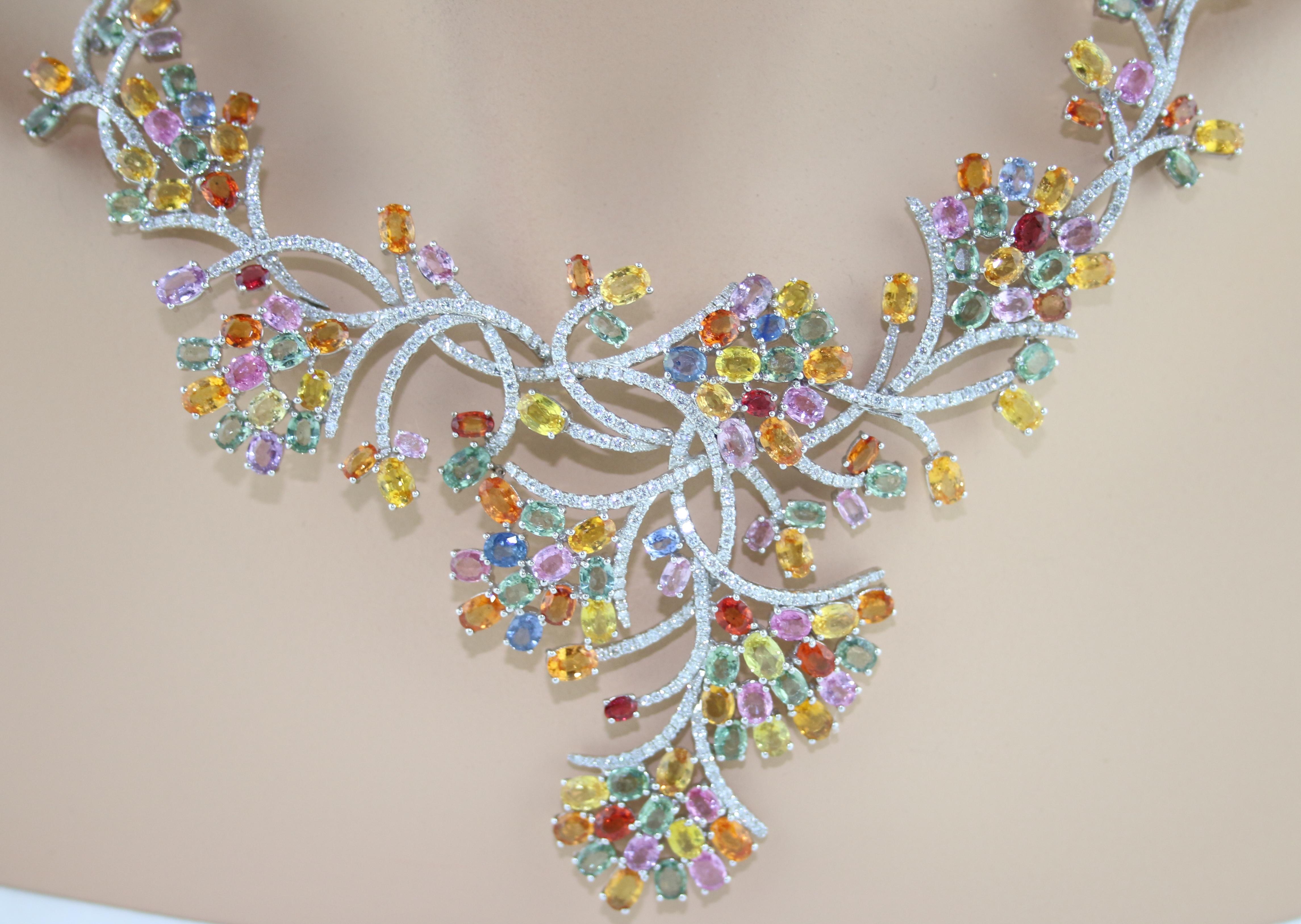 45,00 Quilates Collar de Oro con Zafiro Multicolor y Diamantes en Nuevo estado para la venta en New York, NY
