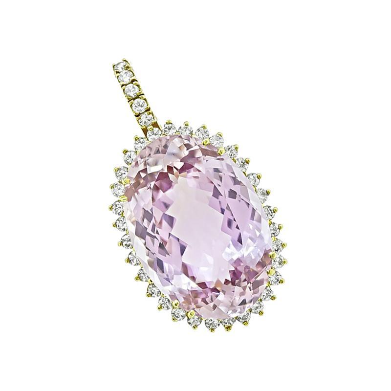 Oval Cut 45.00ct Kunzite 2.00ct Diamond Pendant For Sale