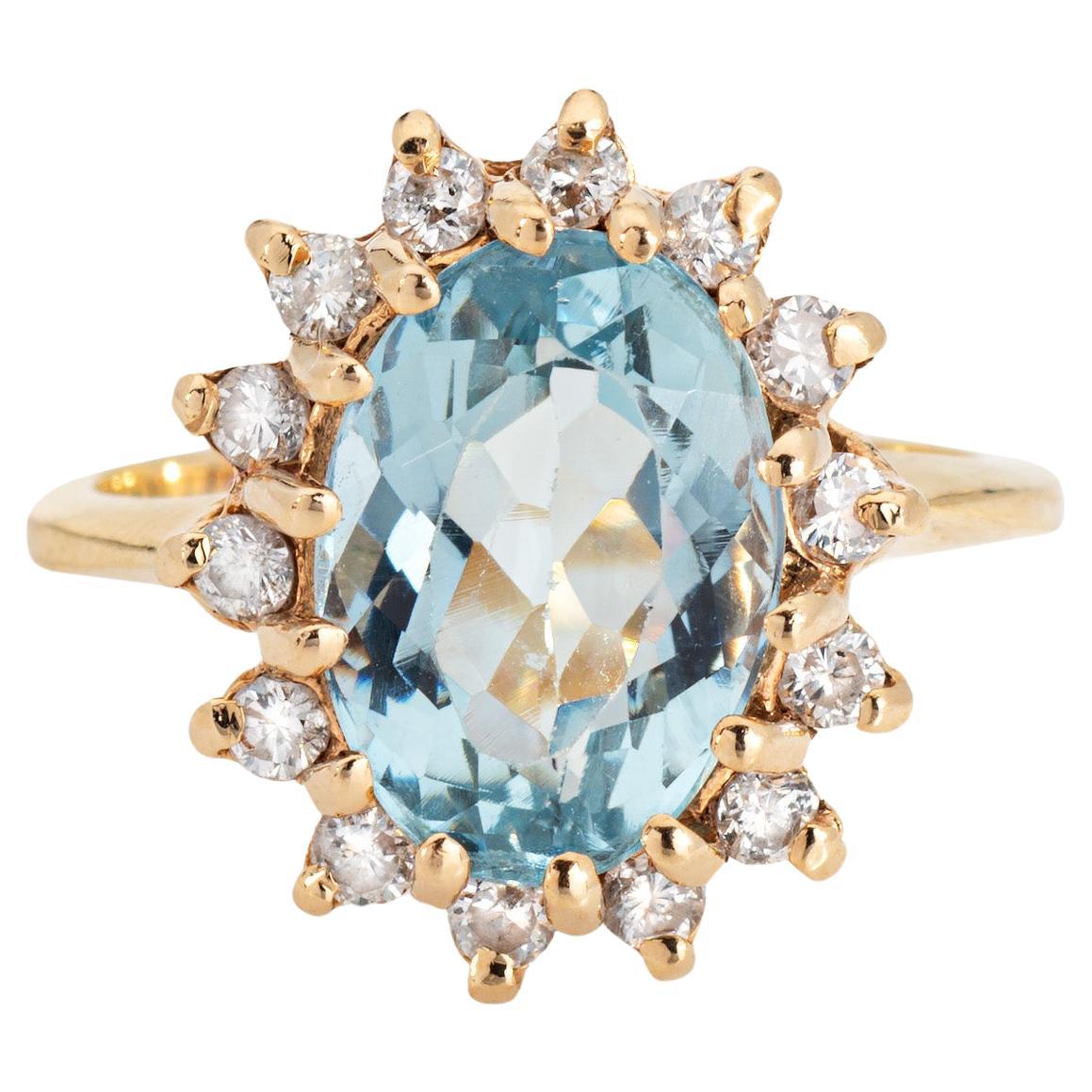 4.50ct Aquamarine Diamond Ring Vintage Sz 5.25 Princesse Small Cocktail Jewelry en vente