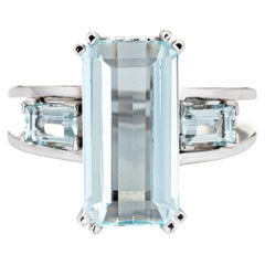 4.50 Carat Aquamarine Ring Vintage 14k White Gold Cocktail Engagement Jewelry