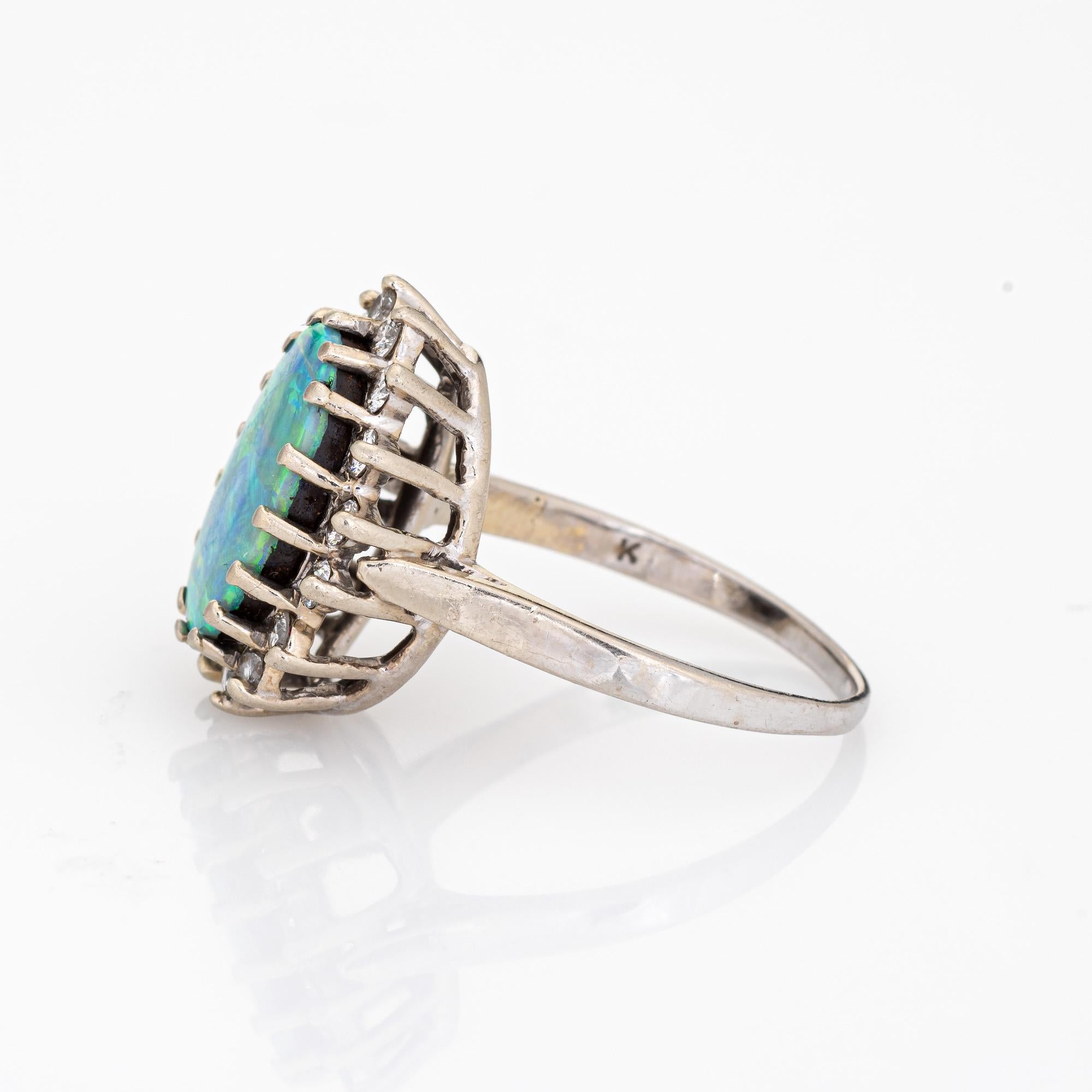 Modern 4.50ct Boulder Opal Diamond Ring Vintage 14k White Gold Oval Princess Jewelry