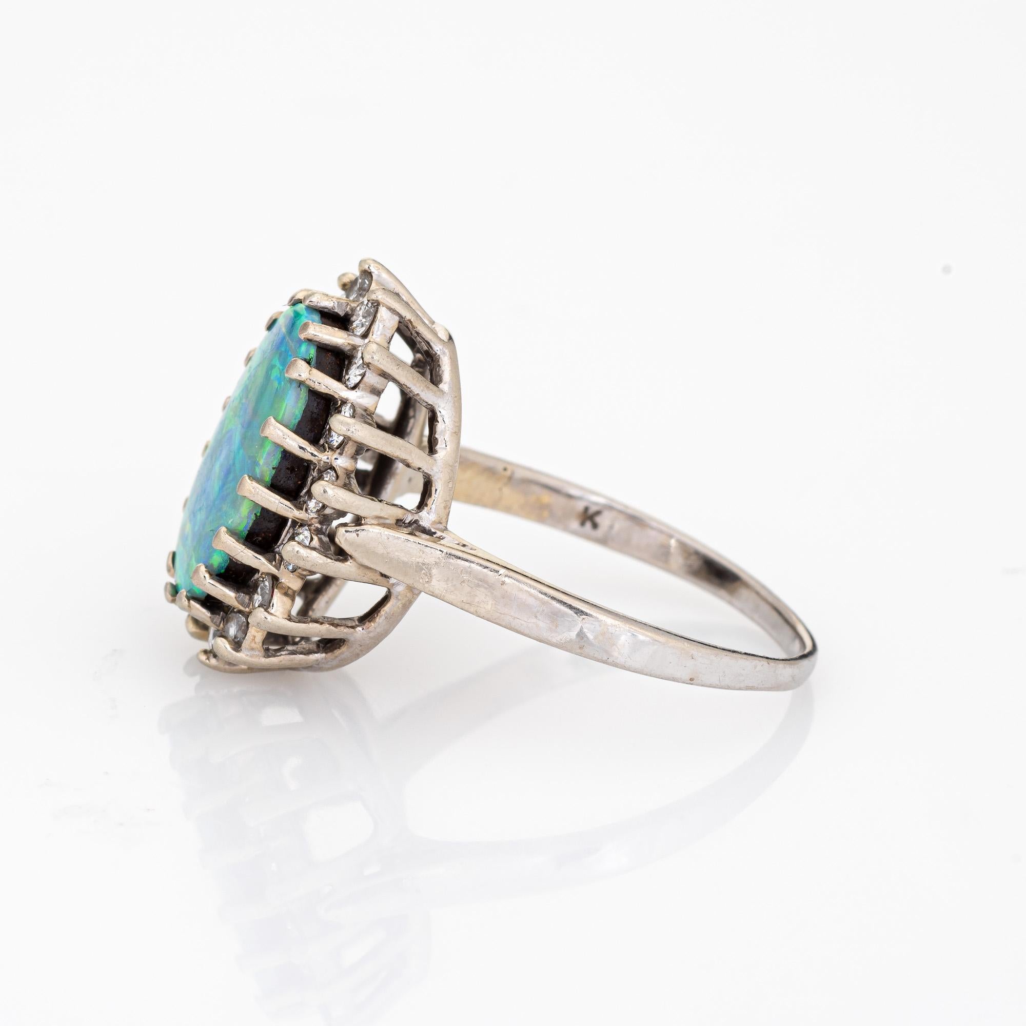 4,50ct Boulder Opal Diamant Ring Vintage 14k Weißgold Oval Prinzessin Schmuck (Cabochon)