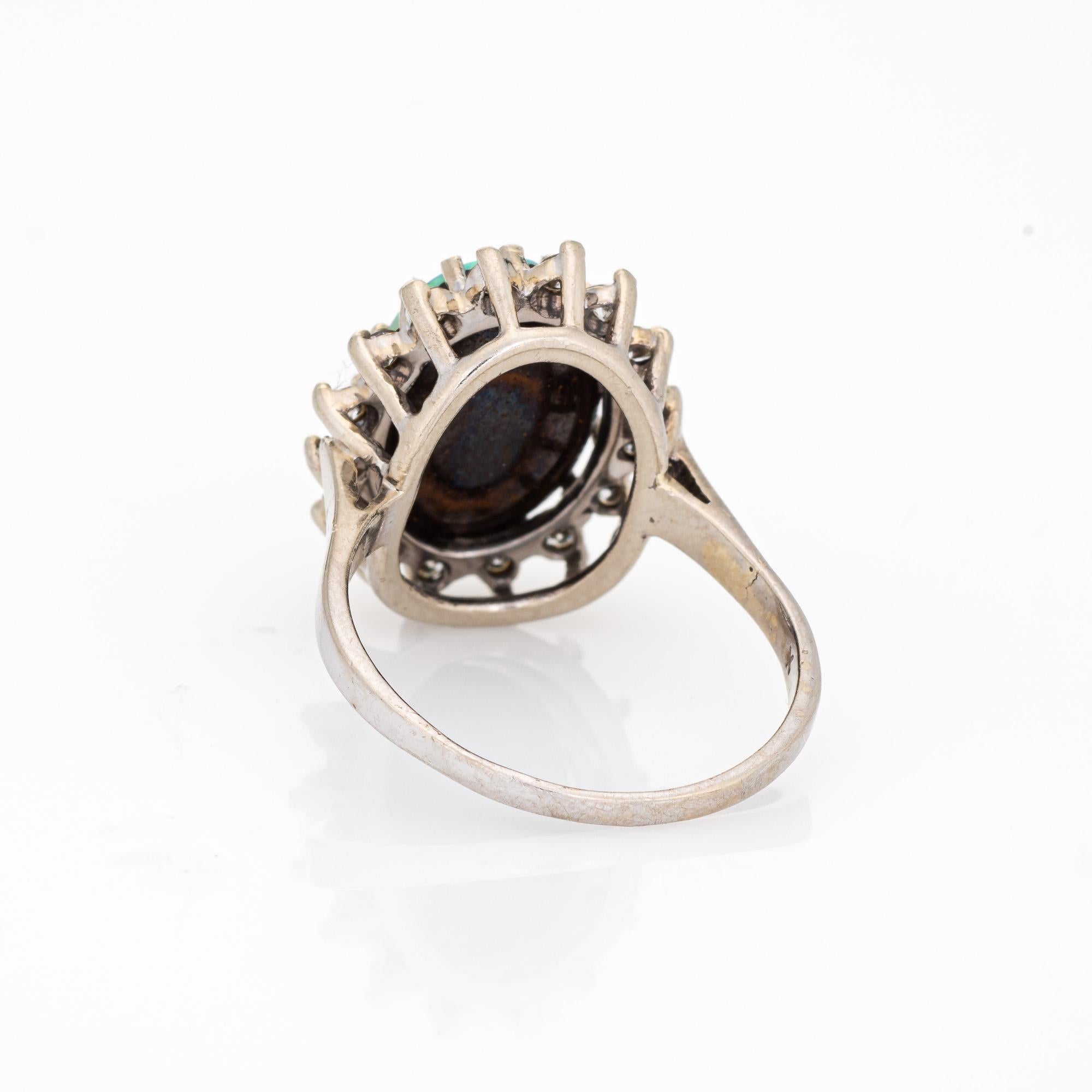 Cabochon 4.50ct Boulder Opal Diamond Ring Vintage 14k White Gold Oval Princess Jewelry