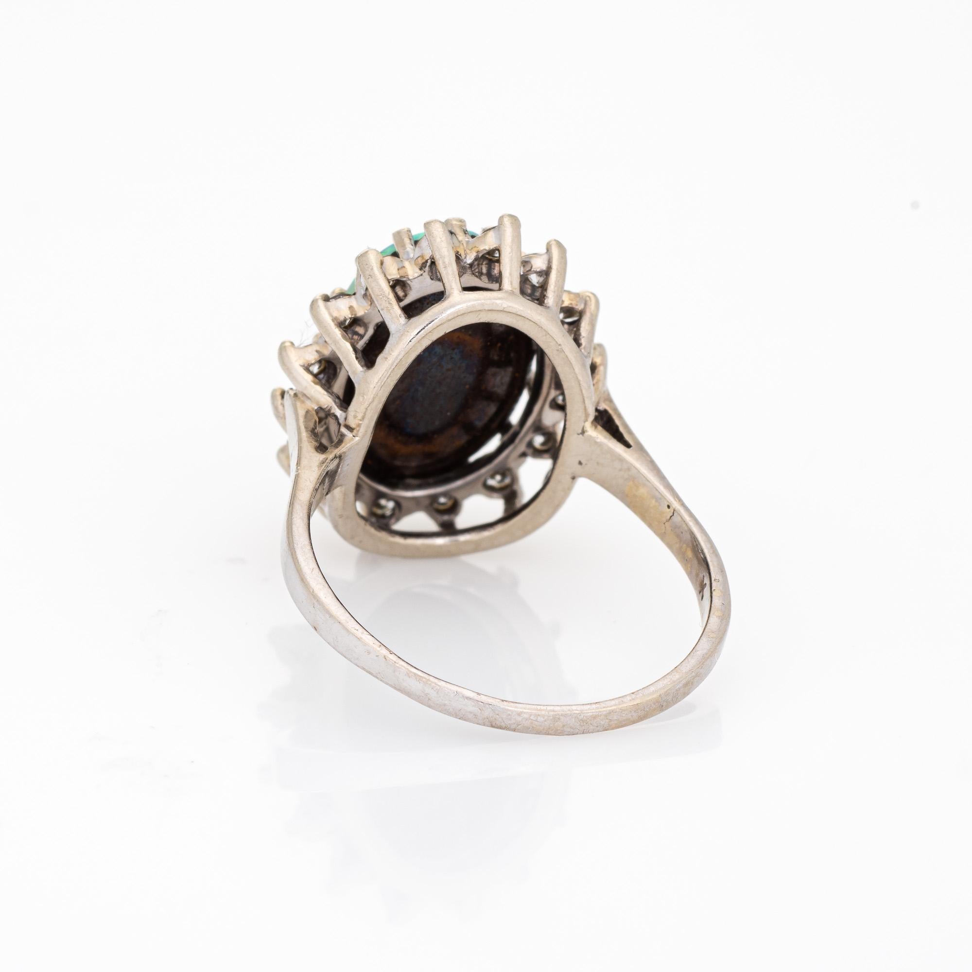 4,50ct Boulder Opal Diamant Ring Vintage 14k Weißgold Oval Prinzessin Schmuck im Zustand „Gut“ in Torrance, CA