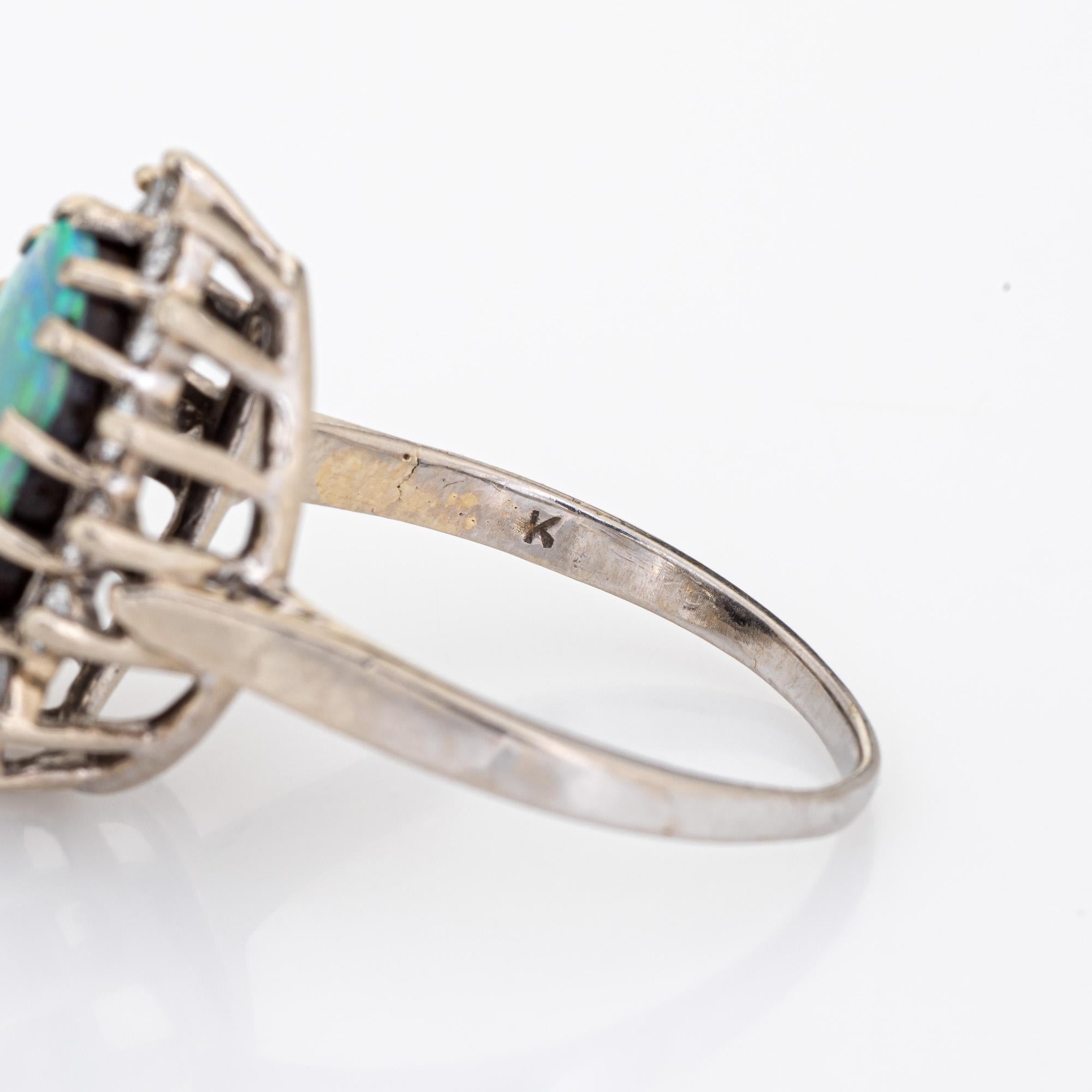 Women's 4.50ct Boulder Opal Diamond Ring Vintage 14k White Gold Oval Princess Jewelry