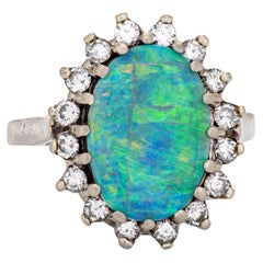 4.50ct Boulder Opal Diamond Ring Vintage 14k White Gold Oval Princess Jewelry
