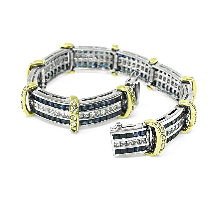 4.50ct Diamond 6.00ct Sapphire Gold Bracelet In Good Condition For Sale In New York, NY