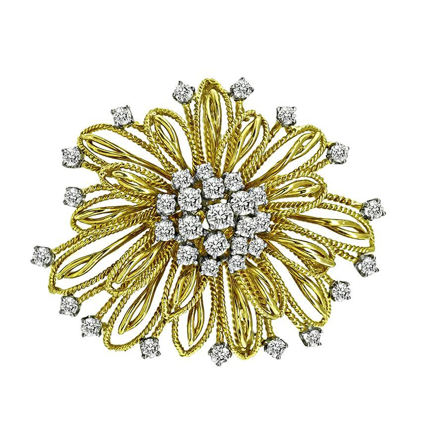 Round Cut 4.50ct Diamond Gold and Platinum Pin For Sale