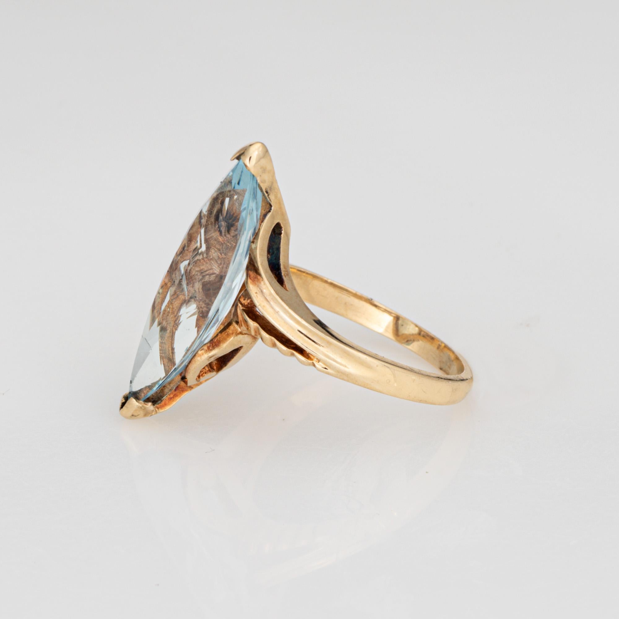 Taglio marquise Anello con acquamarina marquise da 4,50 carati Vintage in oro giallo 10k Sz 6.25 Gioielli di pregio in vendita