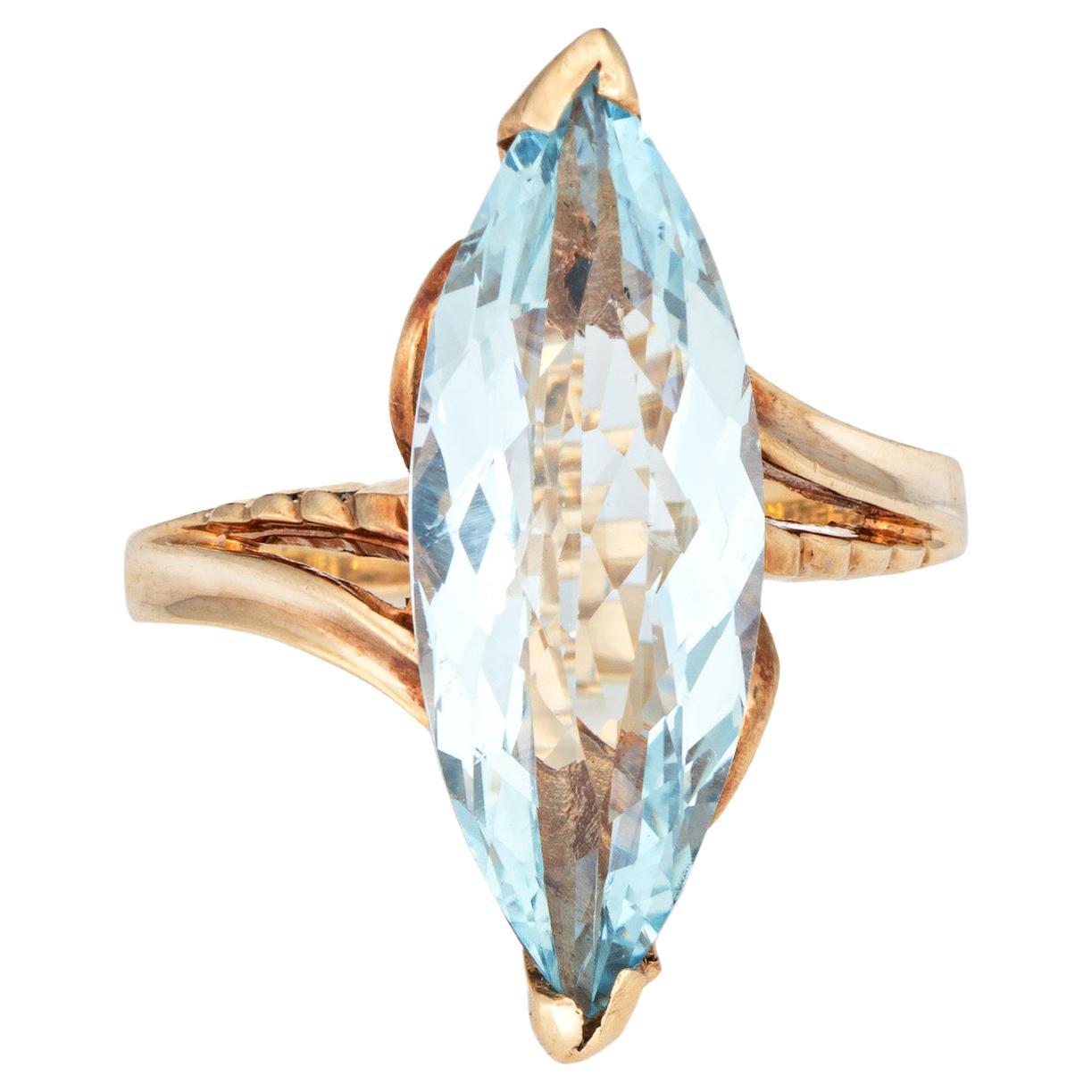 Anello con acquamarina marquise da 4,50 carati Vintage in oro giallo 10k Sz 6.25 Gioielli di pregio
