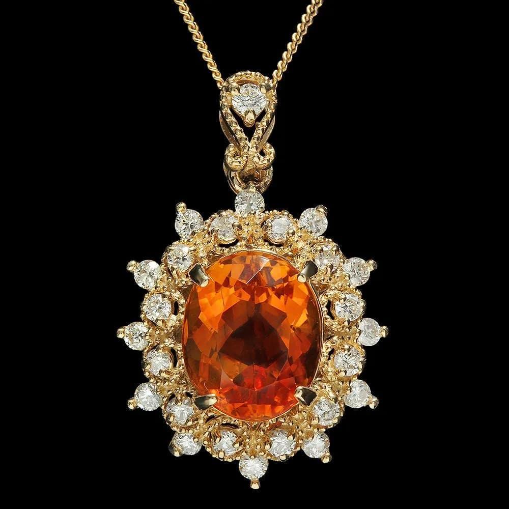 Mixed Cut 4.50Ct Natural Citrine and Diamond 14K Solid Yellow Gold Pendant For Sale