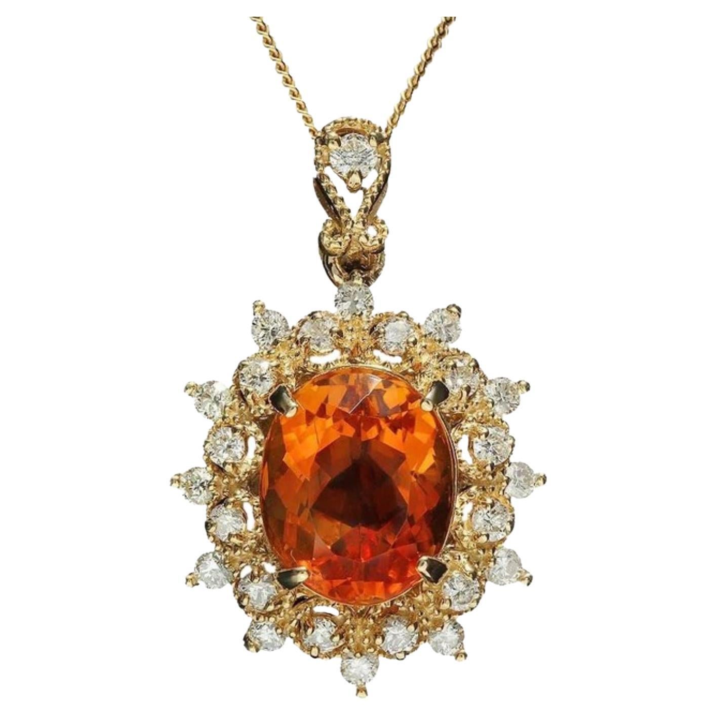 4.50Ct Natural Citrine and Diamond 14K Solid Yellow Gold Pendant For Sale