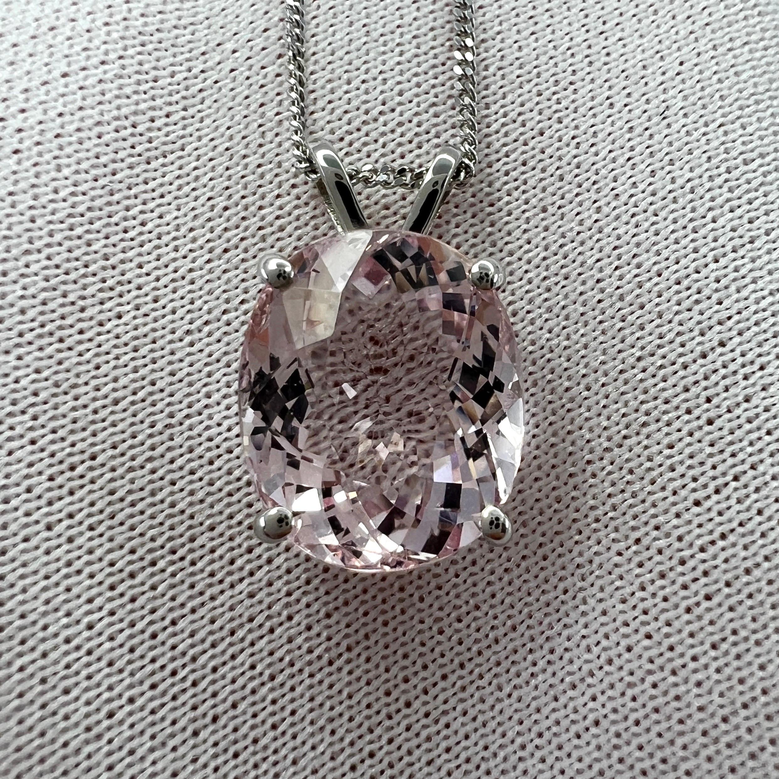 4.50ct Natural Pink Morganite Oval Cut 18k White Gold Solitaire Pendant Necklace For Sale 8
