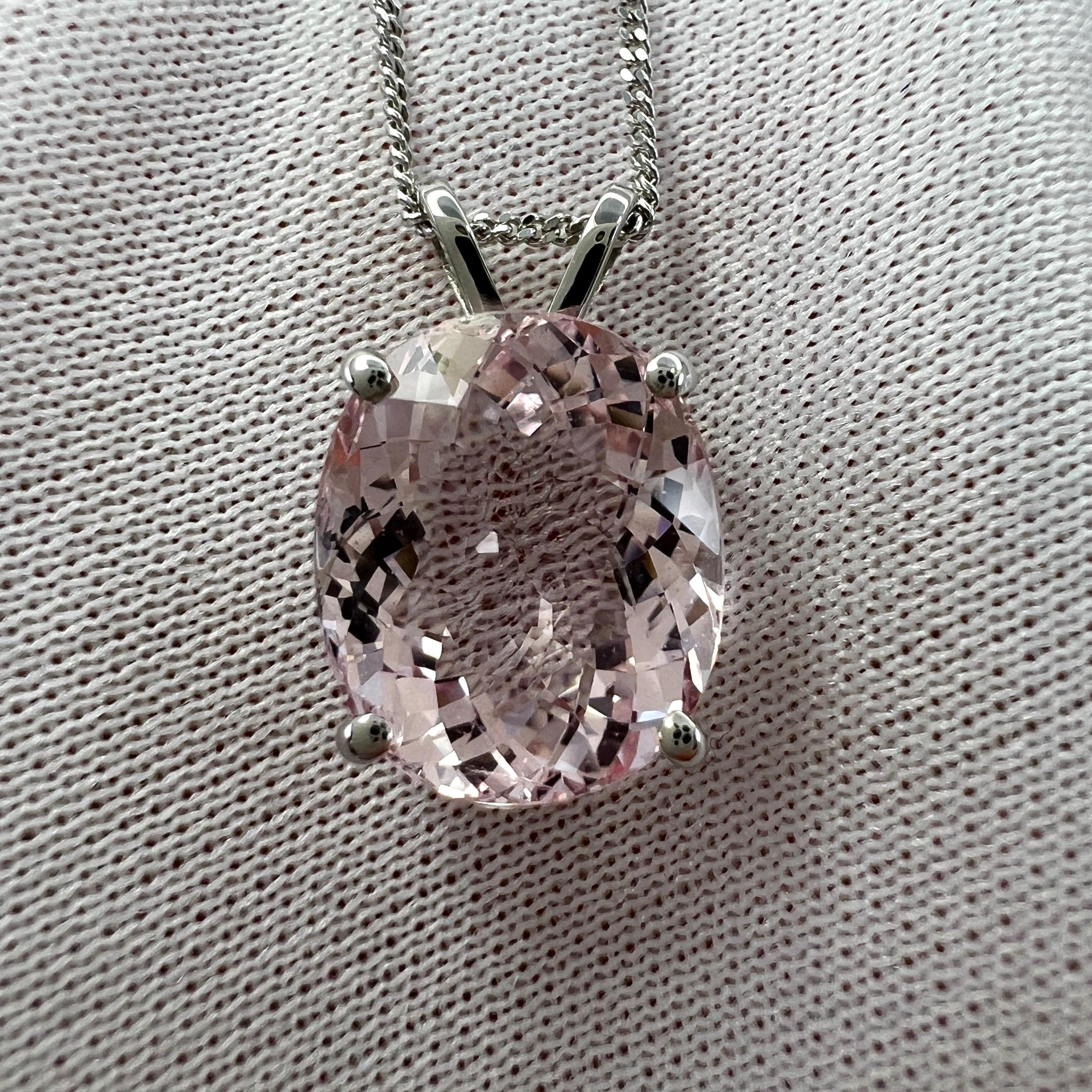 Fine Natural Oval Cut Pink Morganite 18k White Gold Solitaire Pendant Necklace.

Beautiful 4.50 carat light pink morganite set in a fine 18k white gold solitaire pendant.
Stunning morganite with a beautiful bright pink colour and excellent clarity.