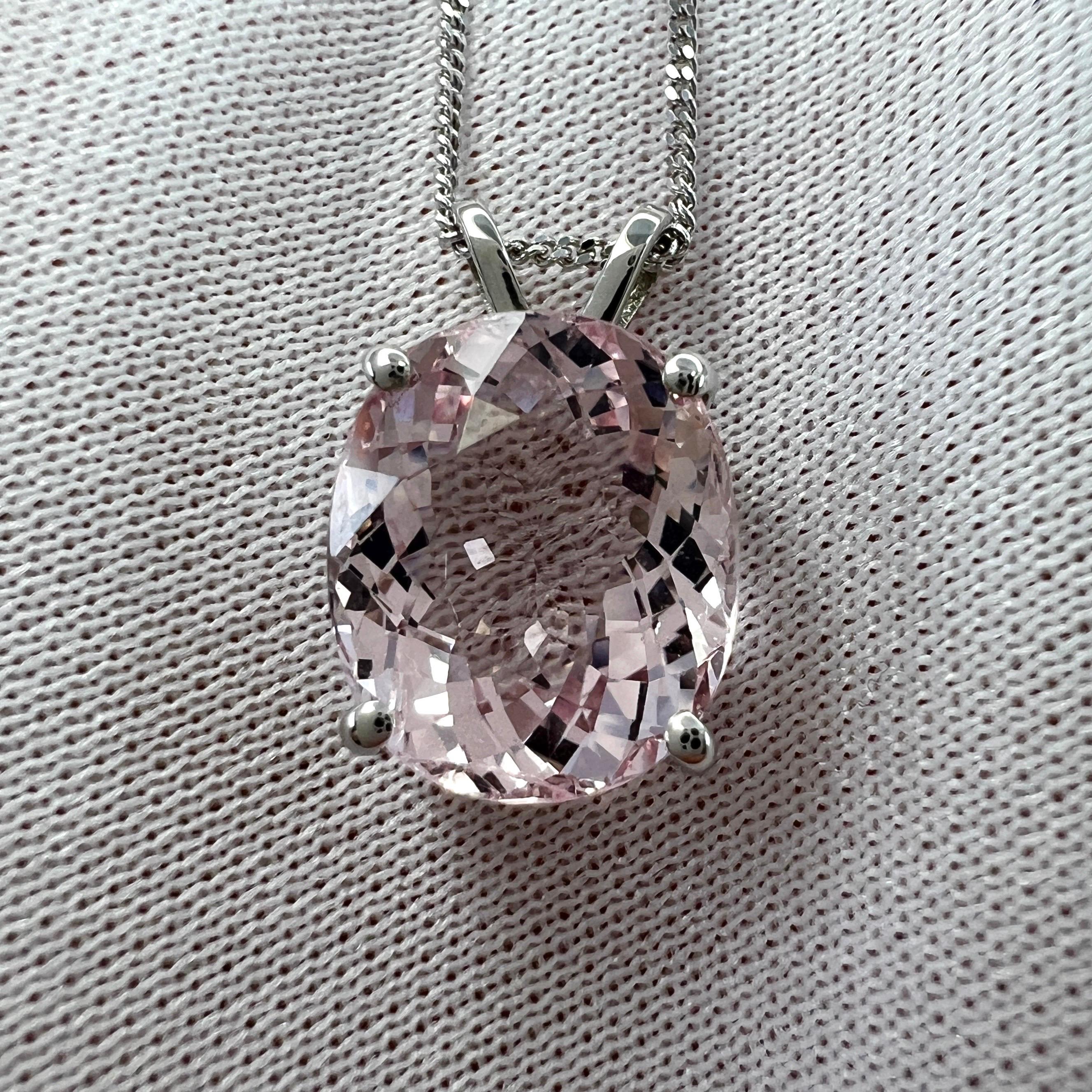 Women's or Men's 4.50ct Natural Pink Morganite Oval Cut 18k White Gold Solitaire Pendant Necklace For Sale