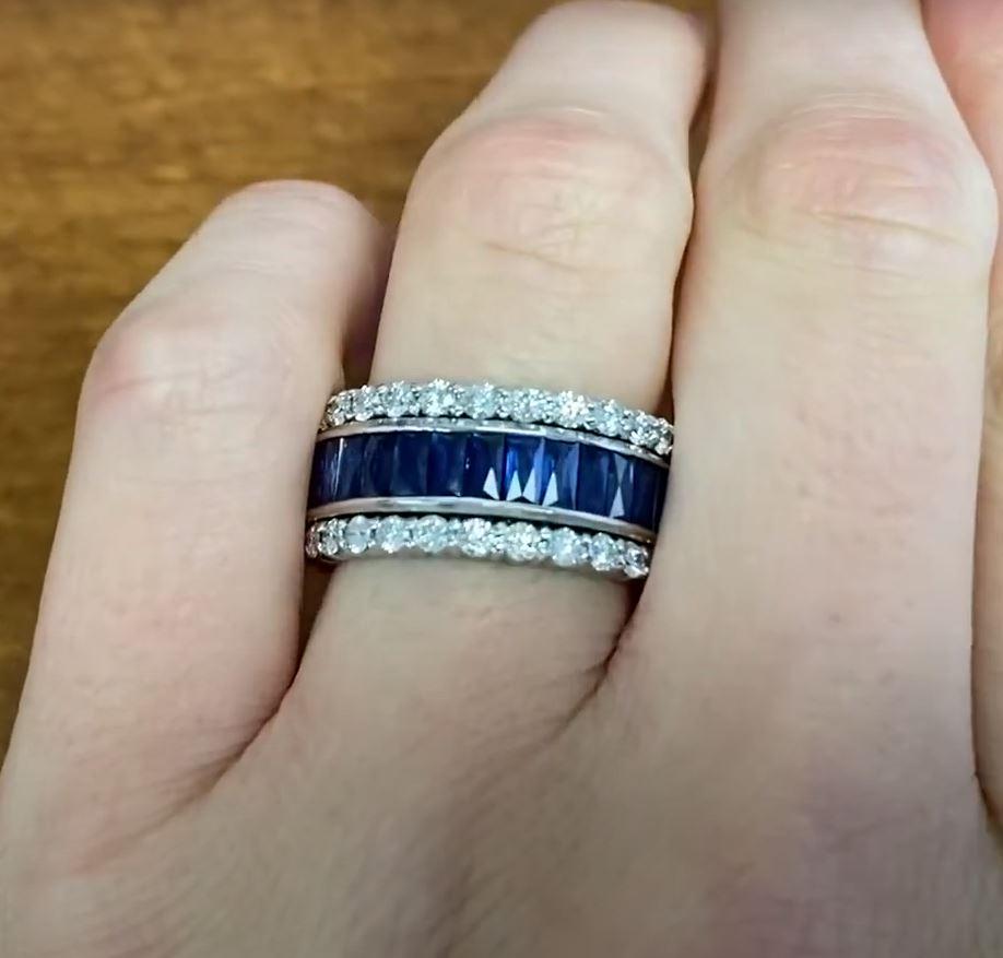 French Cut  4.50ct Natural Sapphire & 2.00ct Diamond Wedding Band, Platinum For Sale