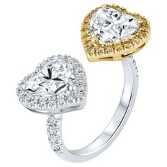 4.50ct. Anillo de compromiso de diamantes en forma de corazón natural Toi et Moi Informe GIA 18K G