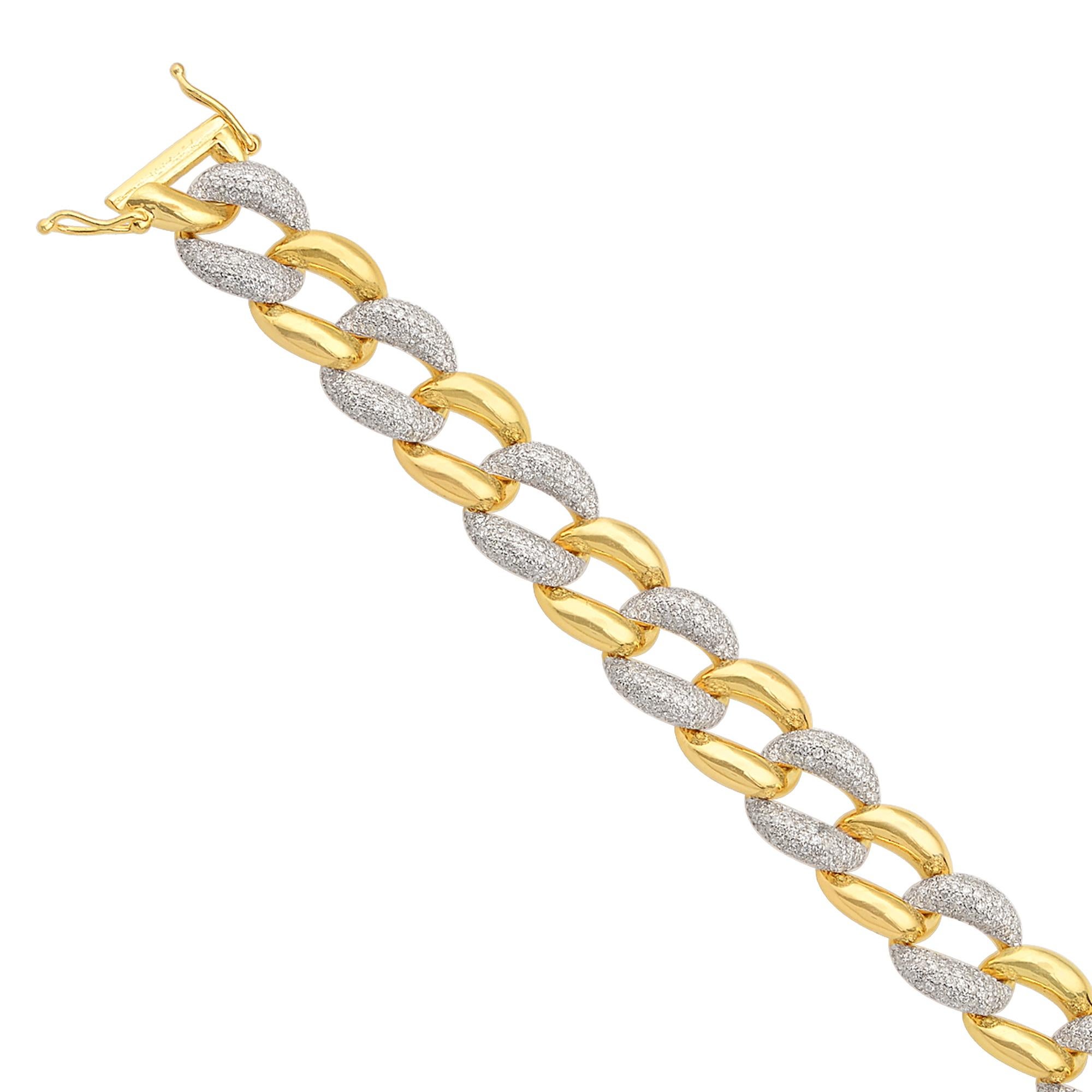 Contemporain 4.50CtDual Tone Natural Diamond Link Chain Bracelet en or 14K All Tariffs Paid en vente