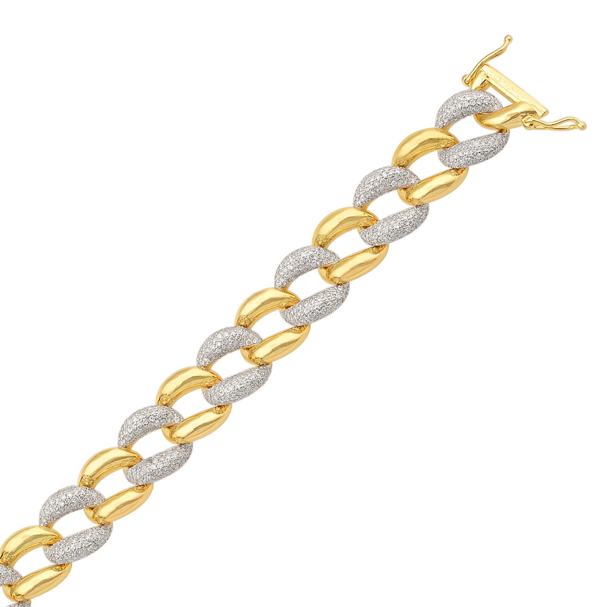 4.50CtDual Tone Natural Diamond Link Chain Bracelet en or 14K All Tariffs Paid en vente 1