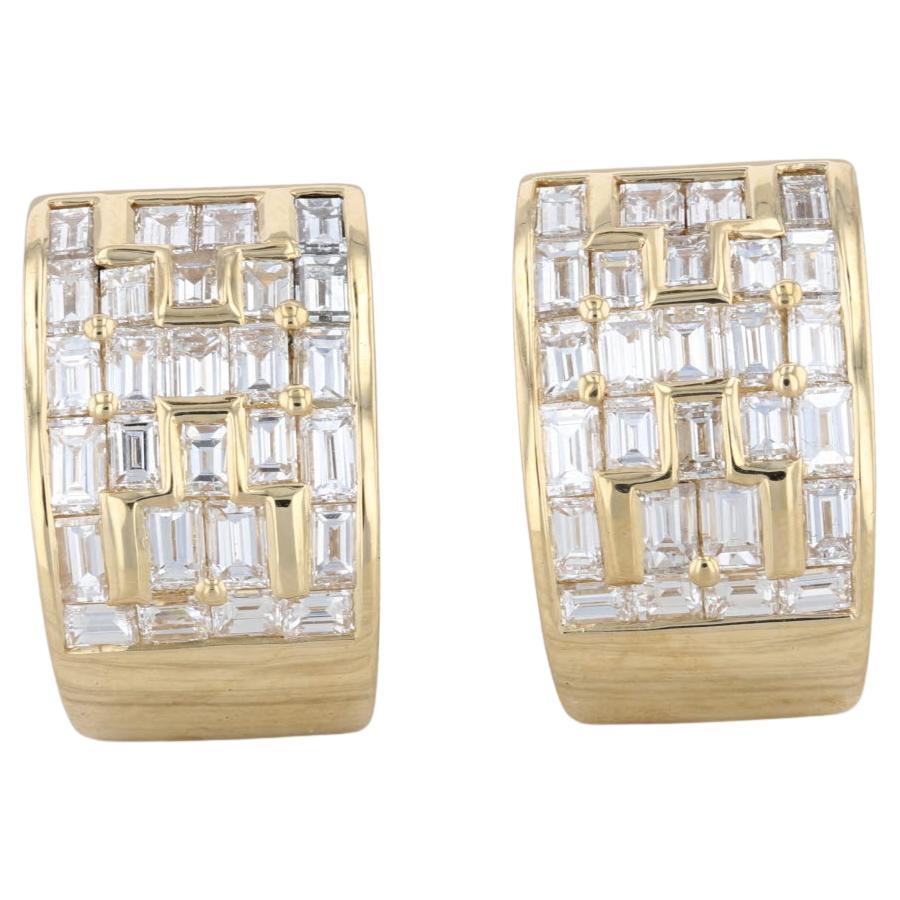 4.50ctw VS2 Diamond Wide Baguette Earrings 18k Yellow Gold Pierced Omega Backs For Sale