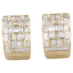 4.50ctw VS2 Diamond Wide Baguette Earrings 18k Yellow Gold Pierced Omega Backs