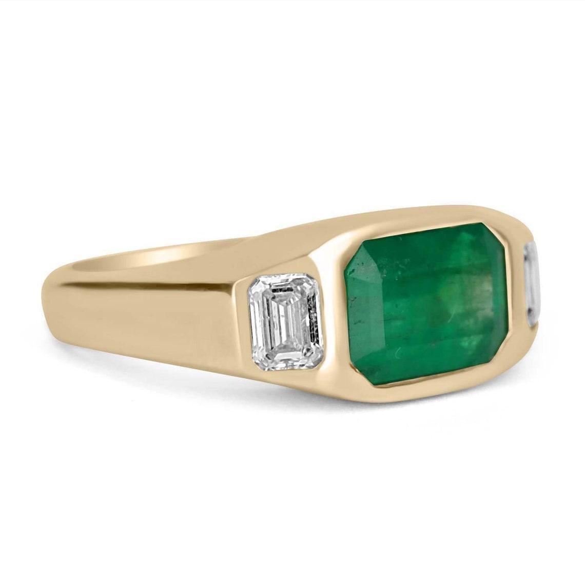Anillo Gitano de Esmeralda Colombiana y Diamante talla Esmeralda de 4,50 qt 18K Tres Piedras Moderno en venta