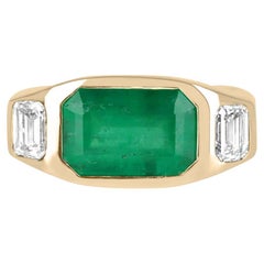 4.50tcw 18K Three Stone Colombian Emerald & Emerald Cut Diamond Gypsy Ring
