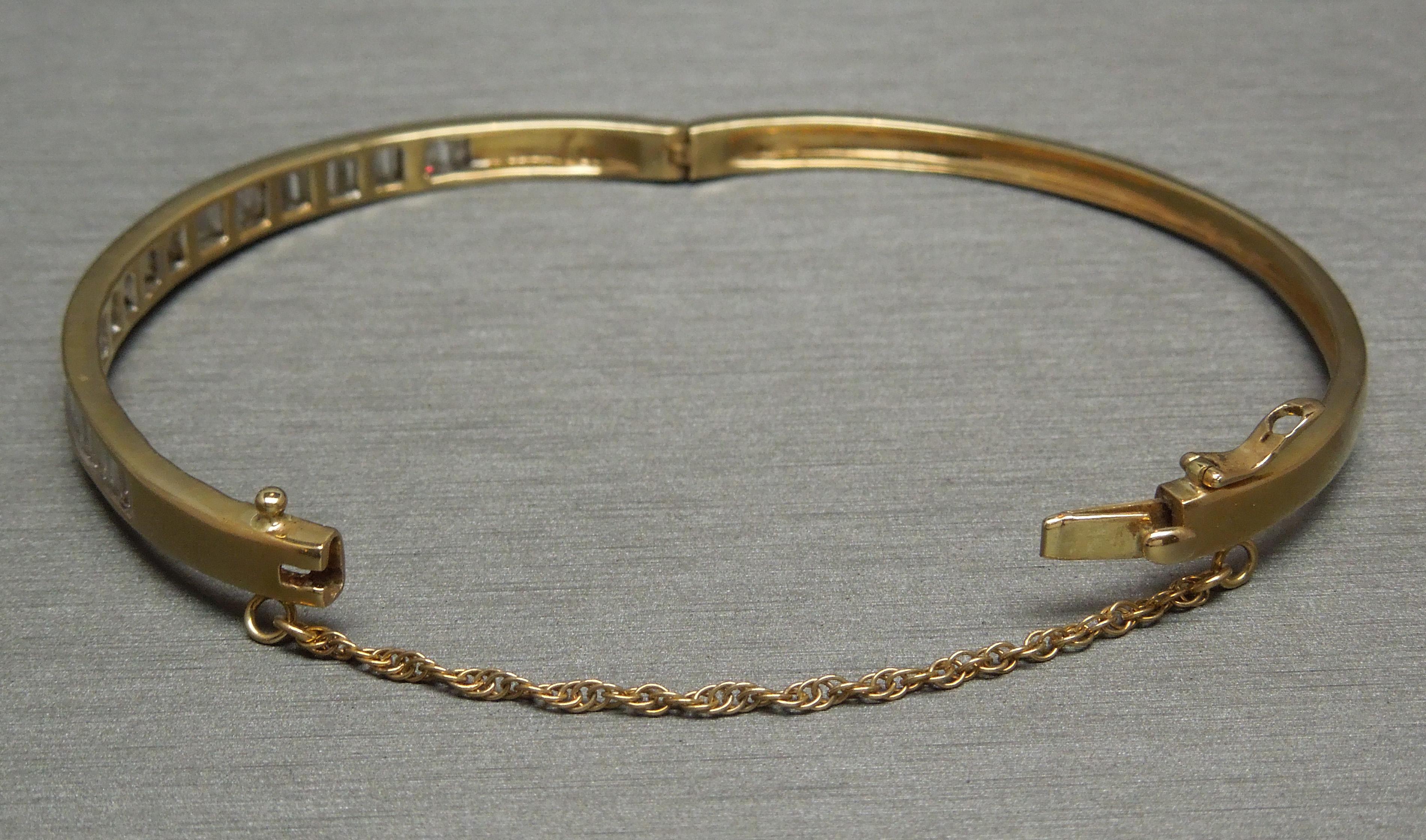 4.50 Carat Channel Baguette Diamond 14 Karat Gold Bangle Bracelet In Good Condition In METAIRIE, LA