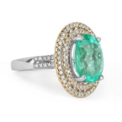 4.50tcw Natural Emerald Oval & Diamond Halo Statement Ring 18K  Double Oval Eme