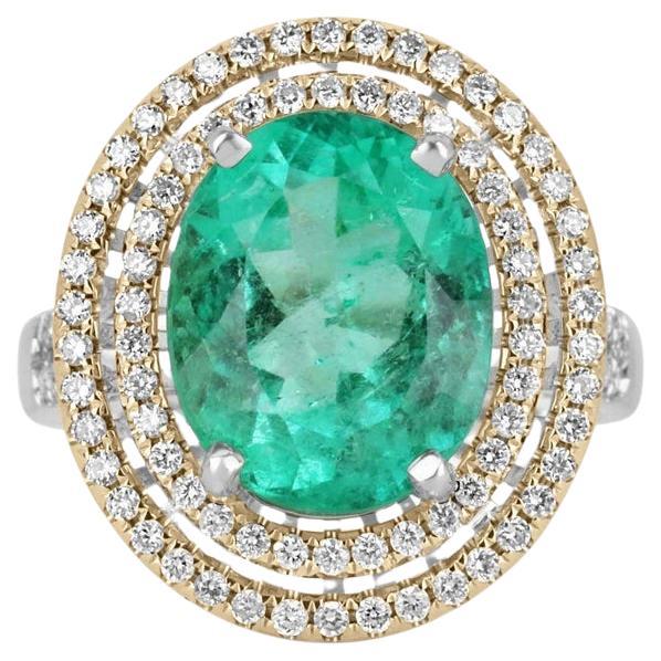 4.50tcw Natural Emerald Oval & Diamond Halo Statement Ring 18K  Double Oval Eme