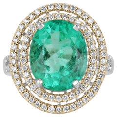 Anello di dichiarazione con smeraldo ovale e diamante da 4,50tcw Nature 18K  Emes doppio ovale