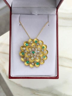4.50tcw Opal & Emerald Flower Pendant/Pin in 14K Gold Large Opal Emerald Jewelry