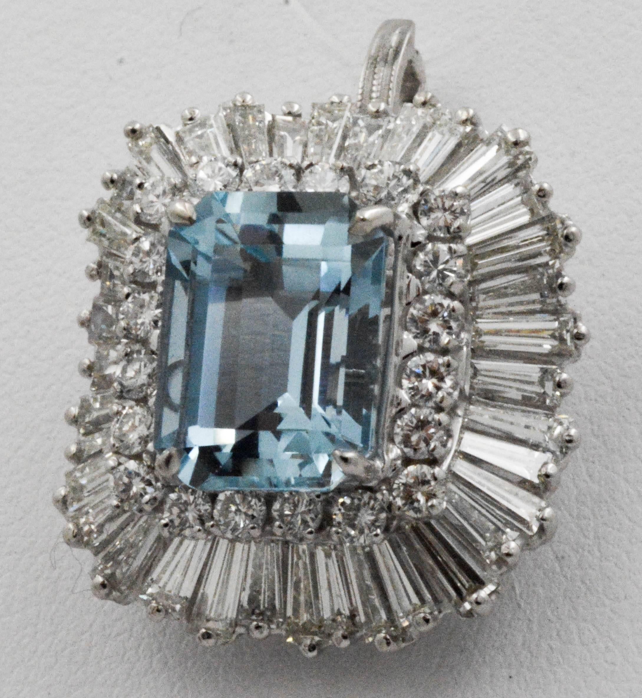 4.51 Carat Aquamarine 3.75 Carat Diamond Ballerina Cocktail Ring/Pendant In Excellent Condition In Dallas, TX