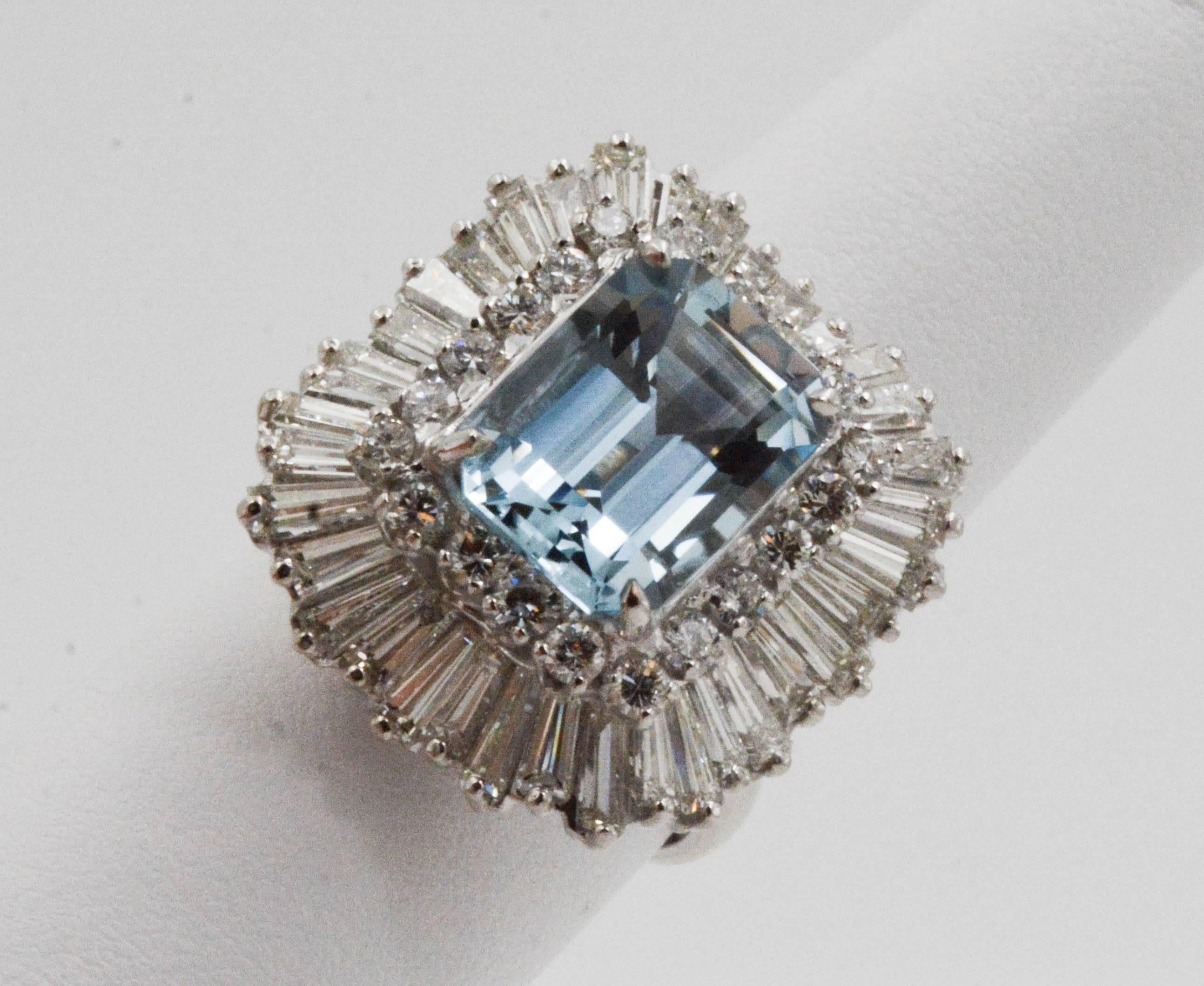 4.51 Carat Aquamarine 3.75 Carat Diamond Ballerina Cocktail Ring/Pendant 1