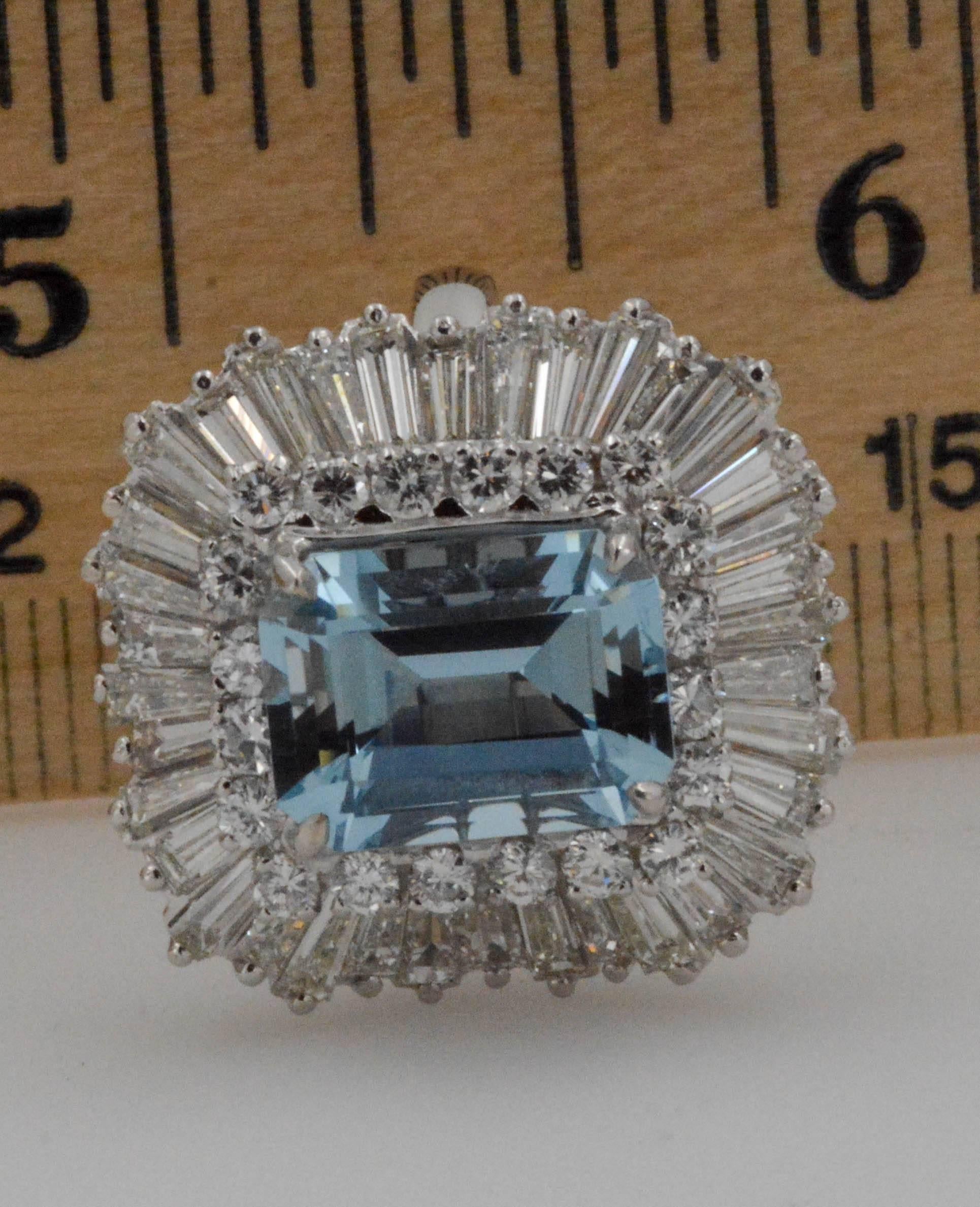 4.51 Carat Aquamarine 3.75 Carat Diamond Ballerina Cocktail Ring/Pendant 3