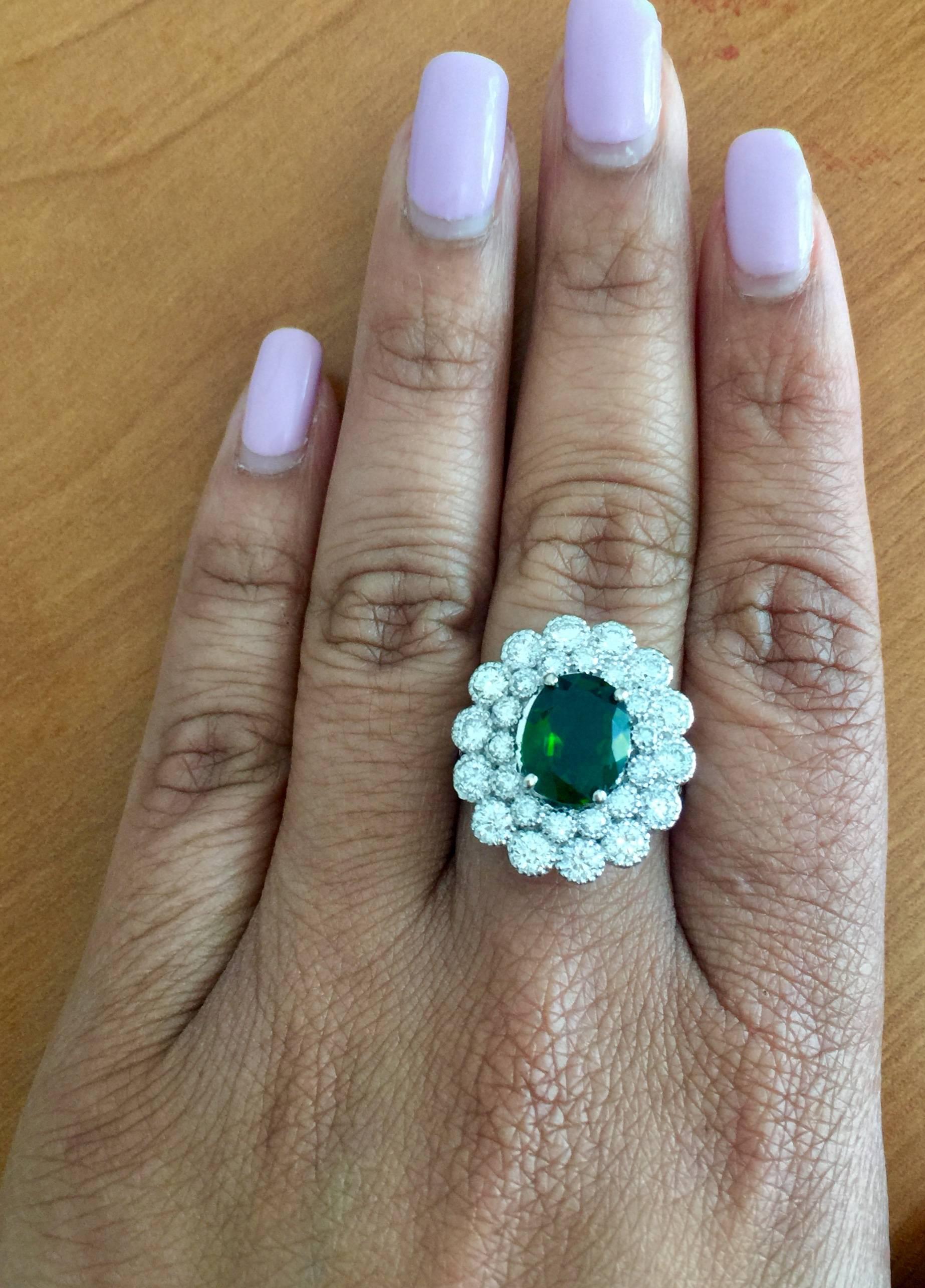 4.51 Carat Chrome Diopside Diamond White Gold Cocktail Ring In New Condition In Los Angeles, CA