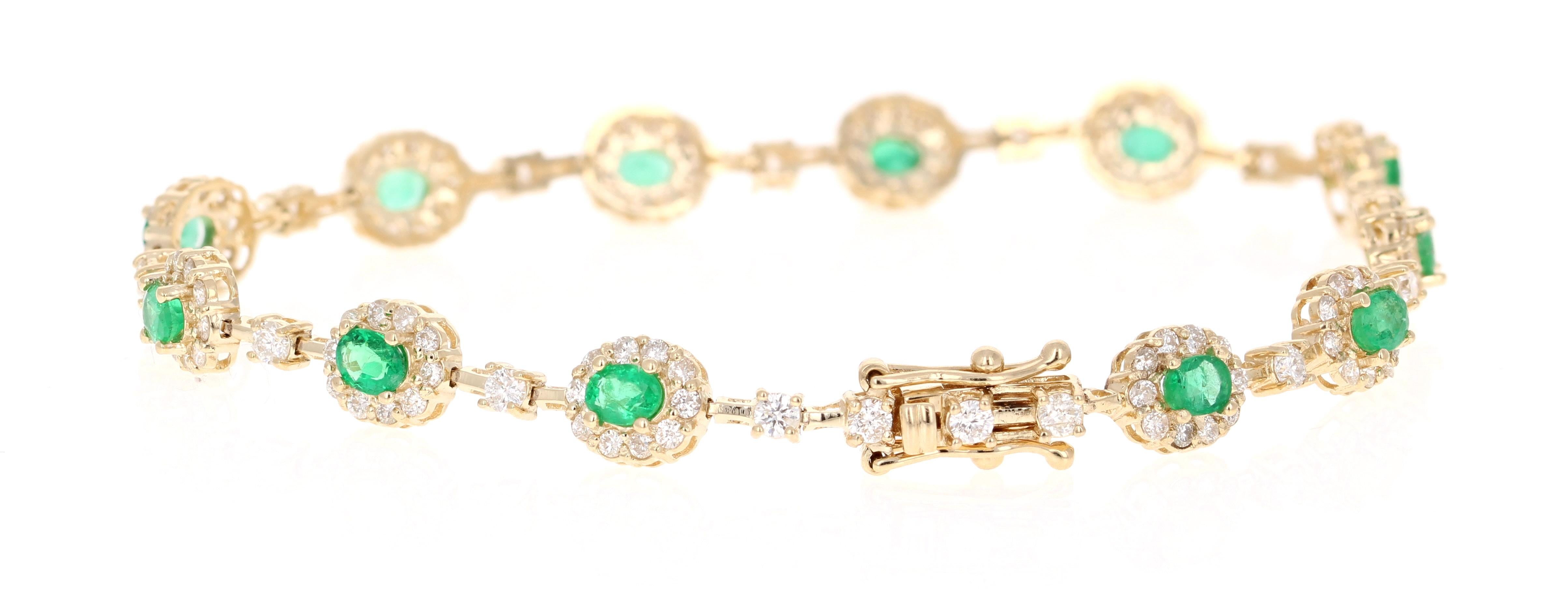 Modern 4.51 Carat Emerald Diamond Bracelet 14 Karat Yellow Gold