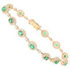 4.51 Carat Emerald Diamond Bracelet 14 Karat Yellow Gold