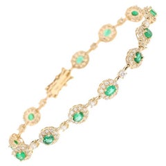 4.51 Carat Emerald Diamond Bracelet 14 Karat Yellow Gold