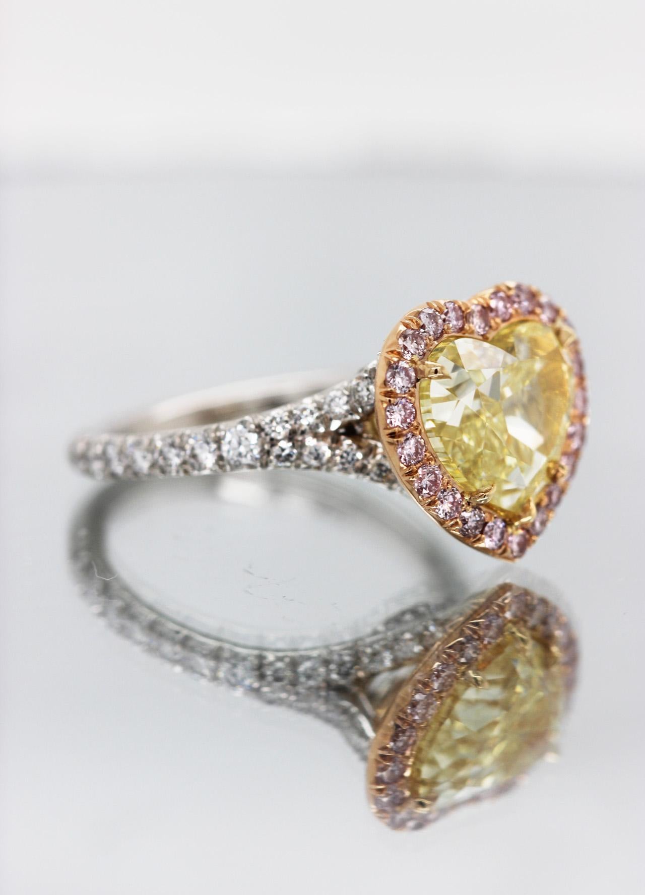 4.51 Carat Fancy Yellow Heart-Shaped Diamond Engagement Ring VVS2 GIA Scarselli In New Condition For Sale In New York, NY