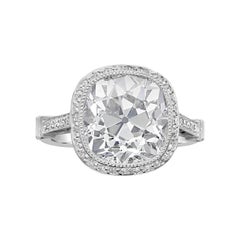 4.51 Carat J VS1 Old Mine Cushion Cut Diamond and Platinum Ring by Hancocks