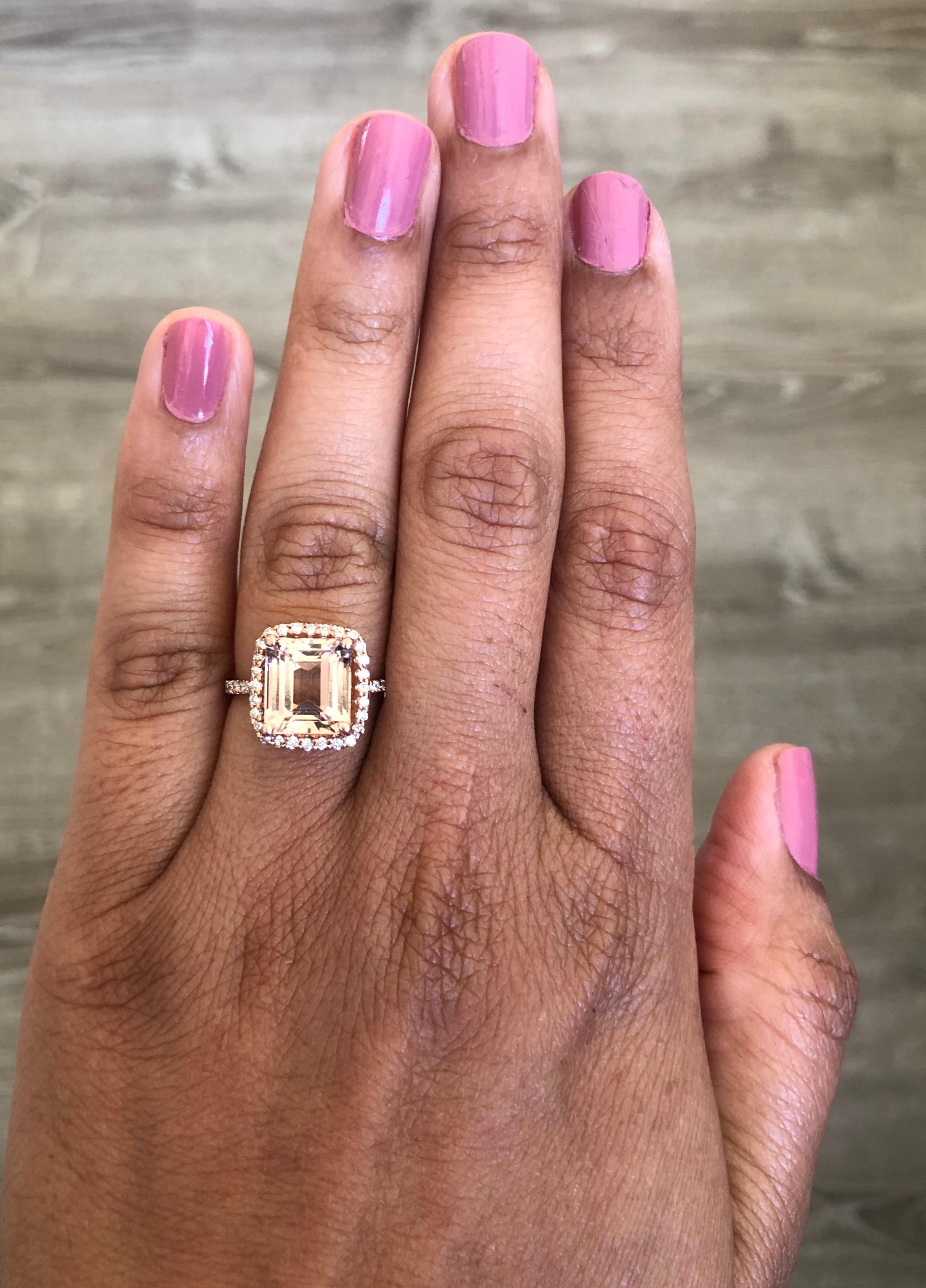 4.51 Carat Morganite Diamond 14 Karat Rose Gold Ring In New Condition In Los Angeles, CA