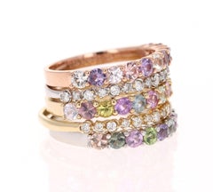 4.51 Carat Multicolored Sapphire Diamond 14 Karat Gold Stackable Bands
