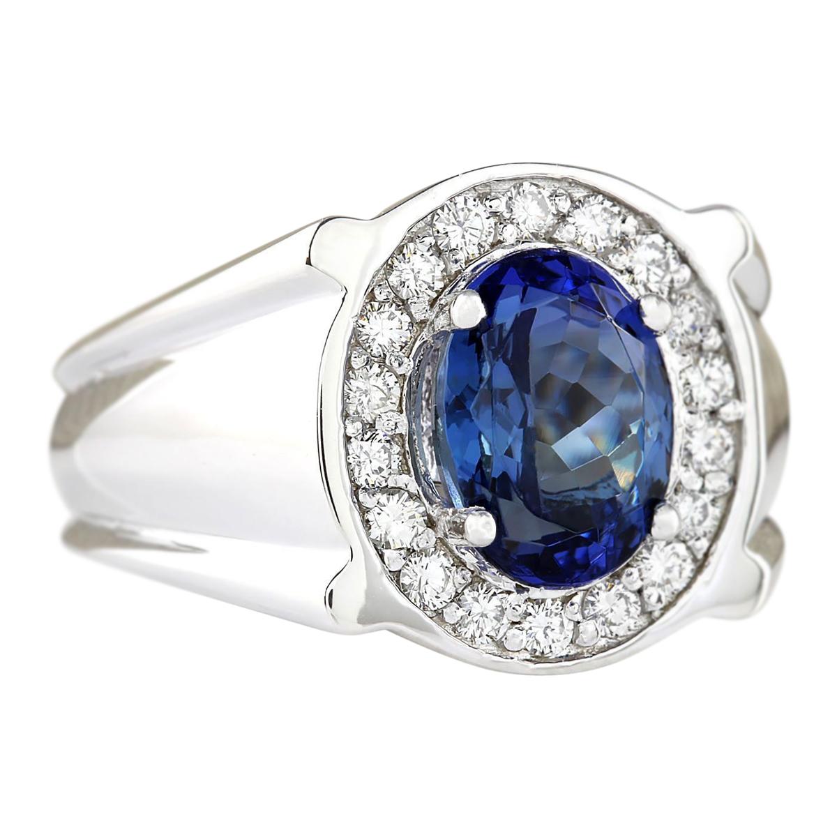 4.51 Carat Natural Tanzanite 14 Karat White Gold Diamond Ring
Stamped: 14K White Gold
Total Ring Weight: 13.0 Grams
Total Natural Tanzanite Weight is 4.01 Carat (Measures: 10.00x8.00 mm)
Color: Blue
Total Natural Diamond Weight is 0.50 Carat
Color: