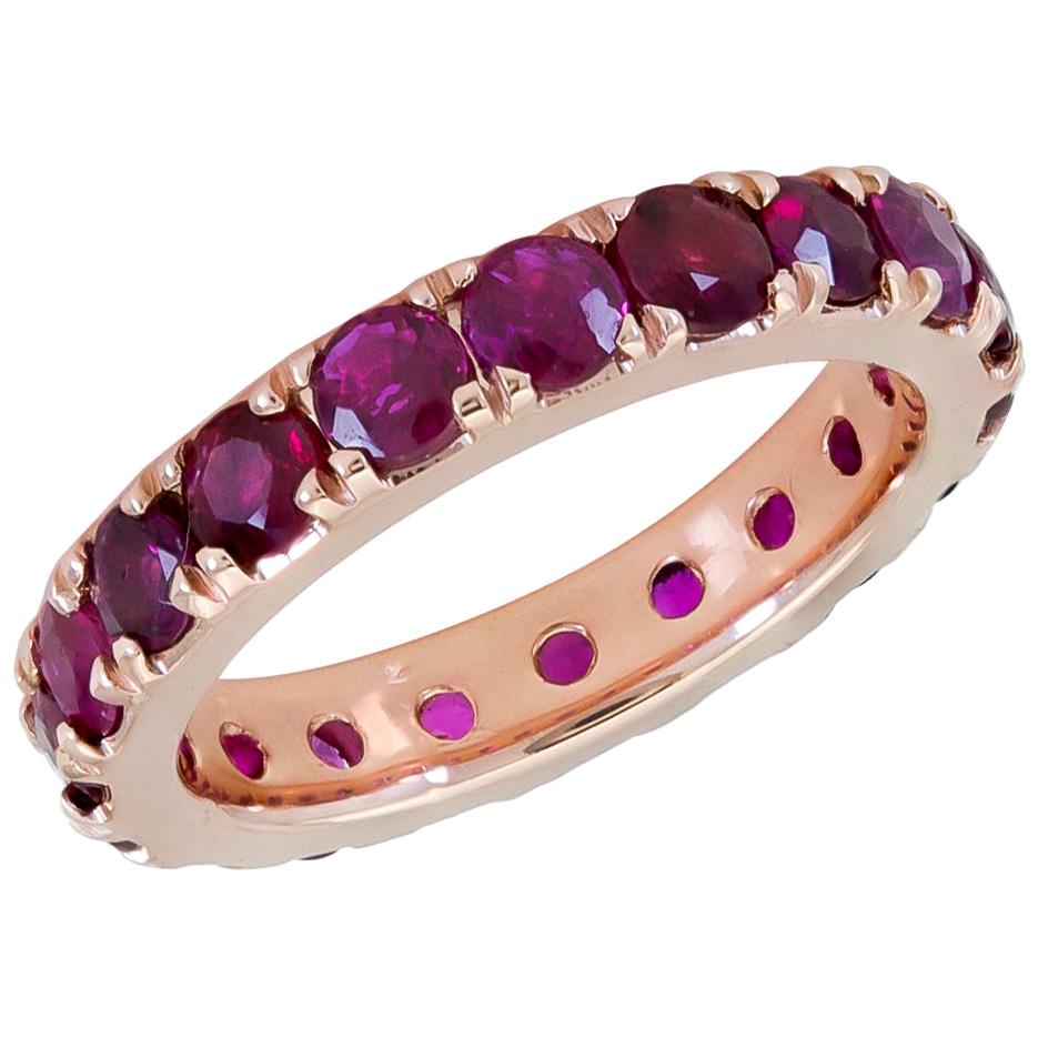 4.51 Carat Round Ruby Eternity Wedding Band in 18 Karat Rose Gold For Sale