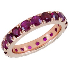 4.51 Carat Round Ruby Eternity Wedding Band in 18 Karat Rose Gold