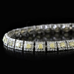 4.51 Carats Natural Cushion Cut Light Yellow Diamond Bracelet Made in Platinum